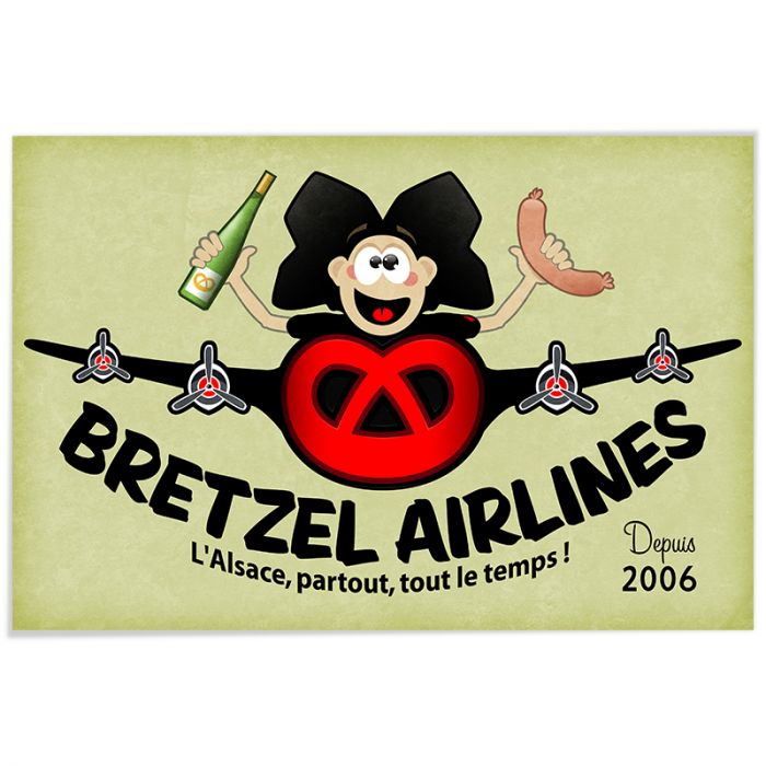 Sticker autocollant Alsace Bretzel Airlines 17 cm noir